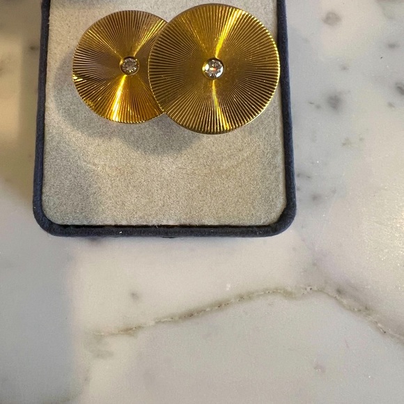 Cartier Bulls eye 14kt gold vintage cuff links with diamonds - Picture 1 of 4
